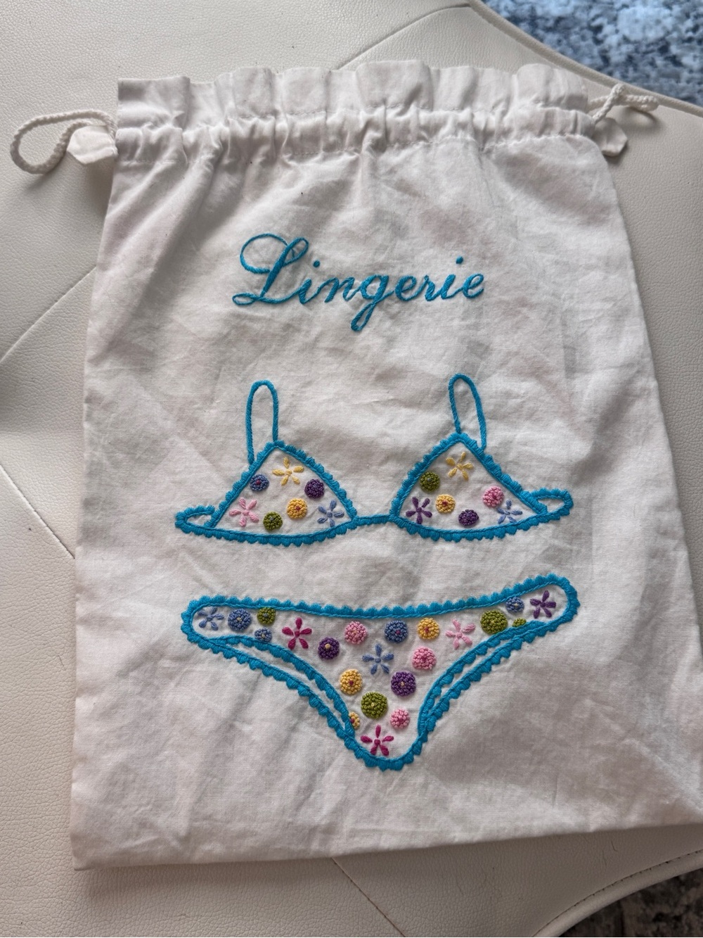 Lily Juliet VINTAGE Old Stock White Drawstring Lingerie Travel Bag